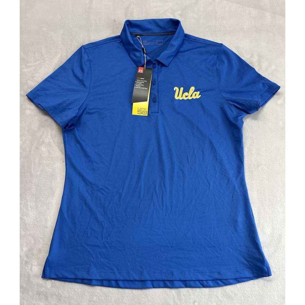 Under Armour Rally Golf Polo Women Large Blue Heatgear UPF50+  UCLA Logo Preppy